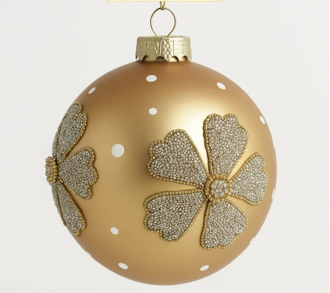 Beaded Fleur Glass Ornament
